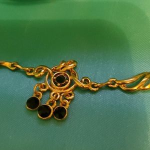 Womens 7" Gold with Green Stones Dangling Bracelet